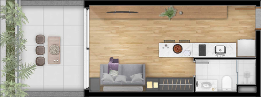 Planta 09 - 1 dorm 39m� - studio garden
