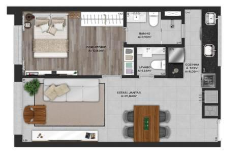 Planta 02 - 1 dorm 53m²