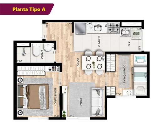 Planta 02 - 2 dorm 37 19m