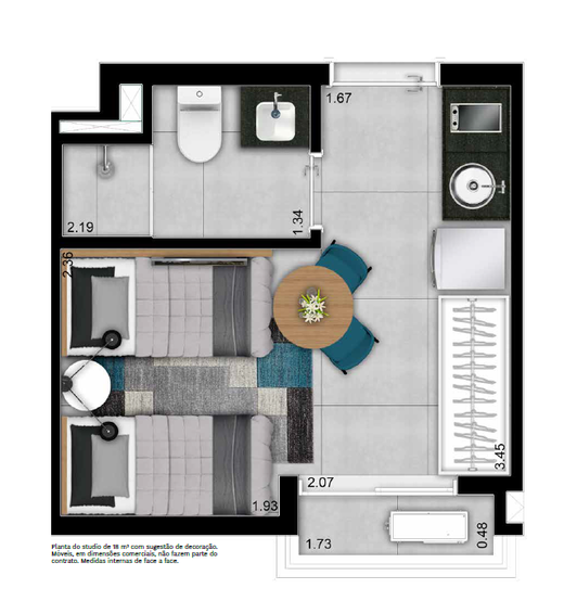 Planta 01 - 1 dorm 18m - studio