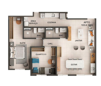 Planta 08 - 2 dorm 74m² - opção