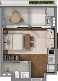 Planta 02 - 1 dorm 34,72m²
