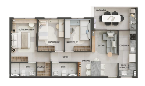 Planta 01 - 3 dorm 70m²