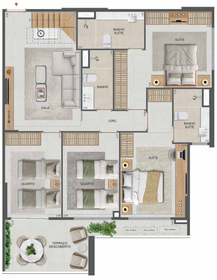 Planta 77 - 4 dorm 187,57m² - cobertura duplex - inferior