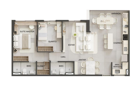 Planta 03 - 2 dorm 70m² - opção 2