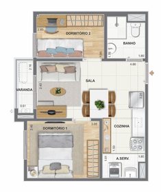 Planta 04 - 2 dorm 37,87m²