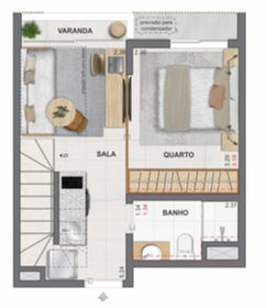 Planta 07 - 1 dorm 56,37m� - cobertura duplex - inferior