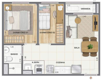 Planta 05 - 2 dorm 38,35m�