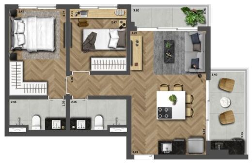 Planta 02 - 2 dorm 60 39m�