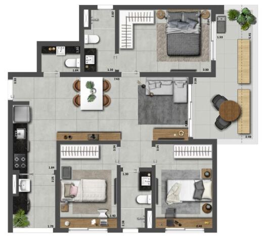 Planta 06 - 3 dorm 94 10m� - garden