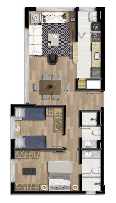 Planta 02 - 2 dorm 60m�