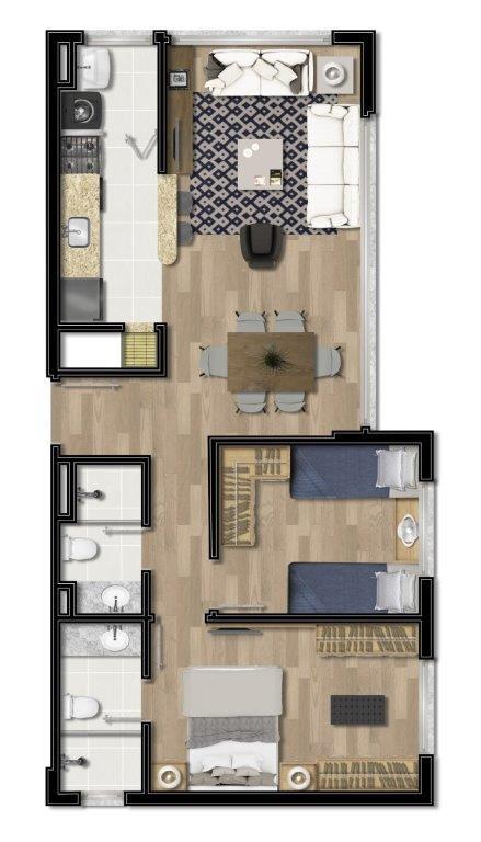 Planta 03 - 2 dorm 60m�