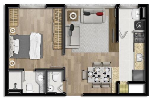 Planta 05 - 1 dorm 44m�