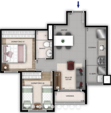 Planta 01 - 2 dorm 47 06m