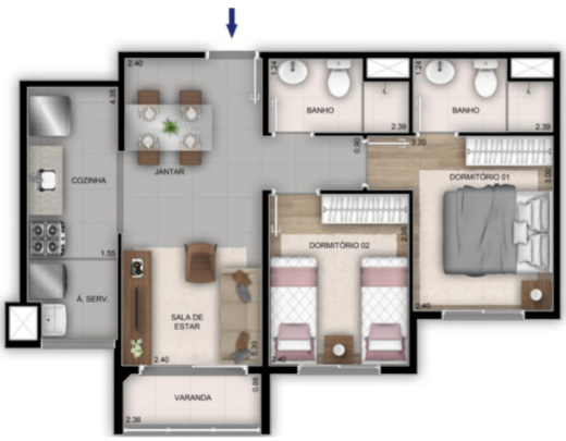 Planta 03 - 2 dorm 47 86m