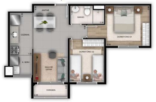 Planta 04 - 2 dorm 49 18m