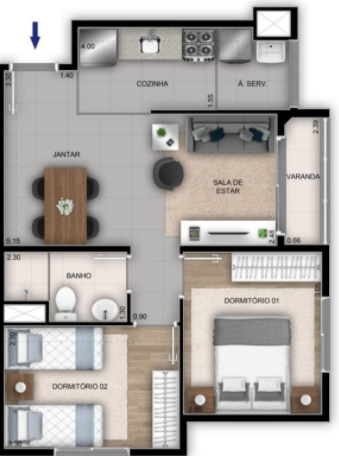 Planta 05 - 2 dorm 50 85m