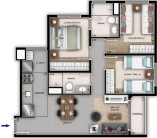 Planta 06 - 3 dorm 60 78m