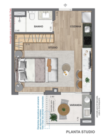 Planta 10 - 1 dorm 36,27m² - studio - opção