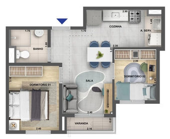 Planta 05 - 2 dorm 38,04m²