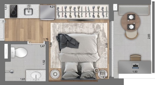 Planta 02 - 1 dorm 21m� - studio