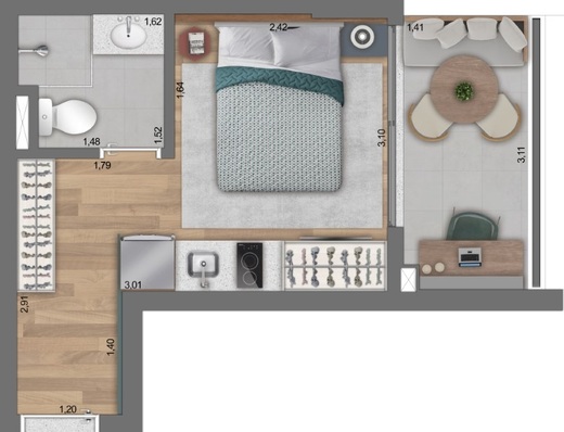 Planta 05 - 1 dorm 23m� - studio