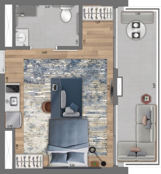 Planta 06 - 1 dorm 40m� - studio