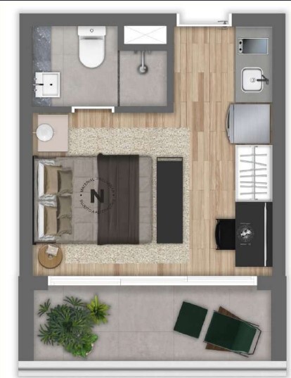 Planta 02 - 1 dorm 24 53m� - studio - garden
