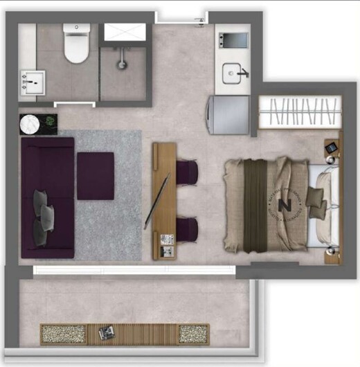 Planta 05 - 1 dorm 29 54m� - studio