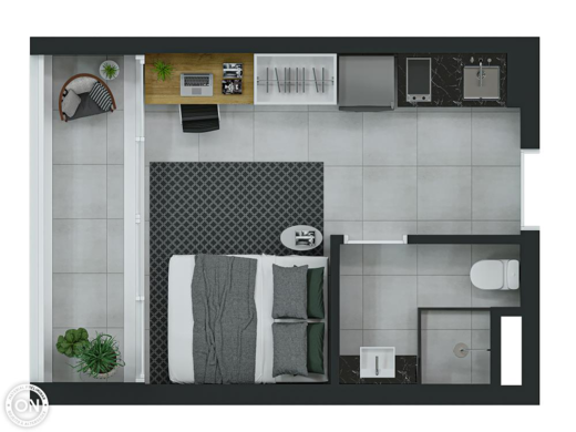 Planta 02 - 1 dorm 21 35m² - studio