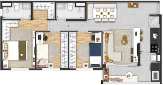 Planta 01 - 3 dorm 79 01m²