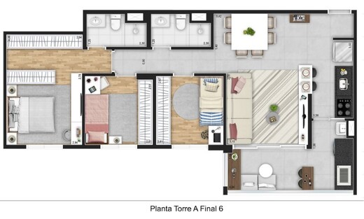 Planta 03 - 3 dorm 80 01m²
