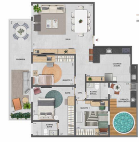 Planta 05 - 3 dorm 115,55m² - garden
