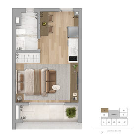 Planta 01 - 1 dorm 30m� - studio