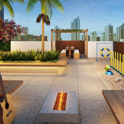 Conheça Fire place do empreendimento - Fachada - Residencial Villa Sardenha - 1053 - 11 Fire place - Fachada - Residencial Villa Sardenha - 1053 - 11