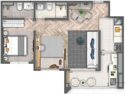 Planta 03 - 2 dorm 62m� - op��o