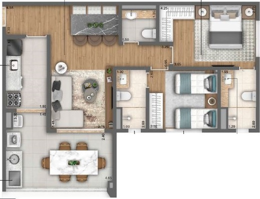 Planta 04 - 2 dorm 75m�