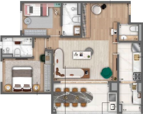 Planta 09 - 3 dorm 89m� - op��o