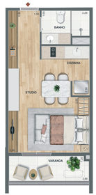 Planta 03 - 1 dorm 34,67m² - studio