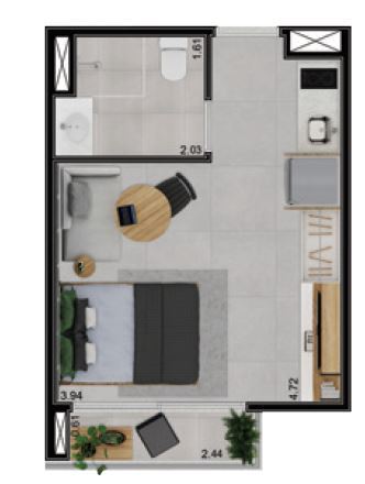 Planta 01 - 1 dorm 24m� - studio