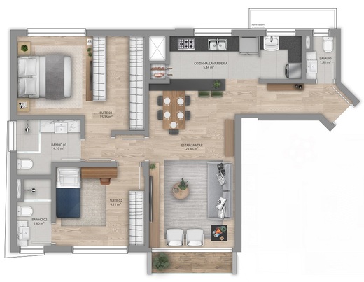 Planta 03 - 2 dorm 78m�