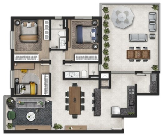 Planta 05 - 3 dorm 105 66m� - garden