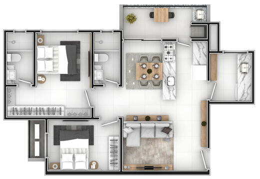 Planta 01 - 2 dorm 76 01m²