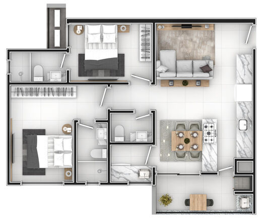 Planta 02 - 2 dorm 83 04m²