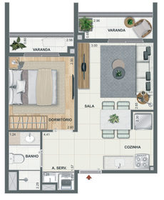 Planta 04 - 1 dorm 37,86m²