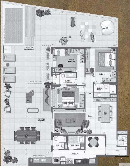 Planta 33 - 3 dorm 243 34m² - garden