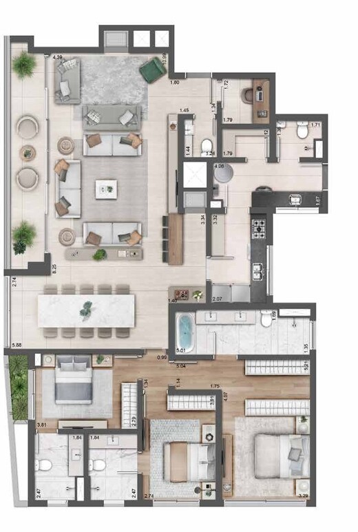 Planta 01 - 3 dorm 187m²