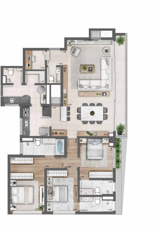 Planta 04 - 3 dorm 159m²