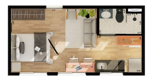 Planta 01 - 1 dorm 24m� - studio