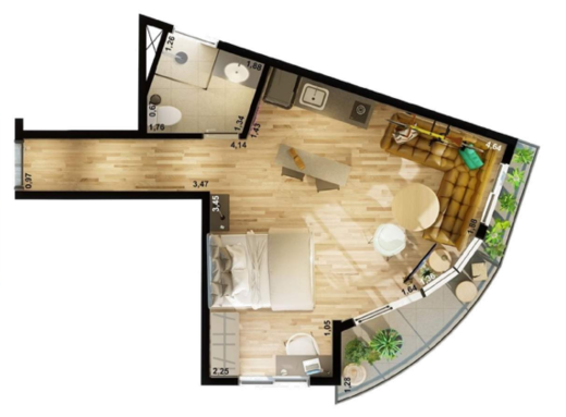 Planta 02 - 1 dorm 34 62m� - studio